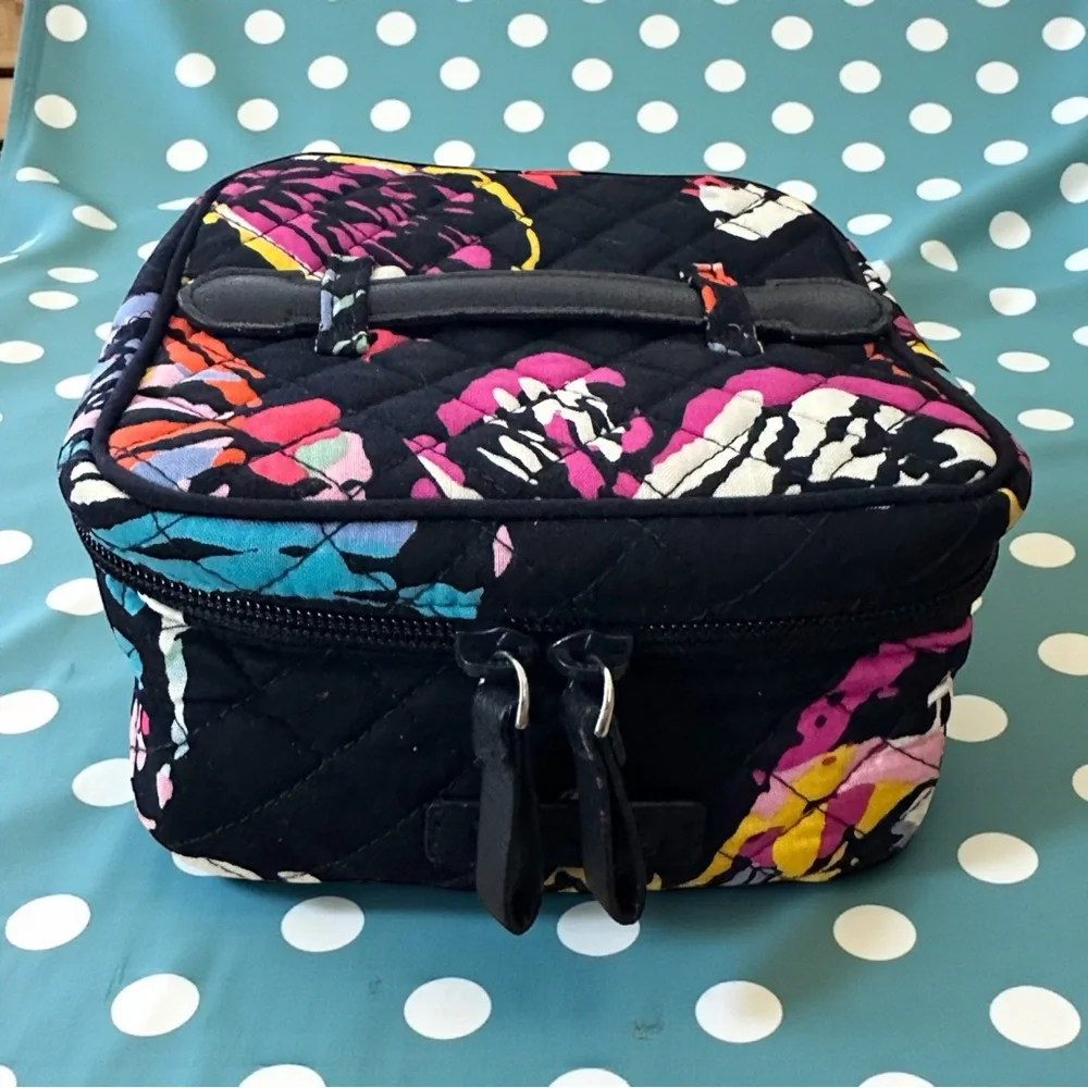 Quilted Floral Travel Case in Black and Multicolor